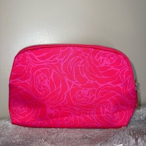 Lancome Paris Small Cosmetic Bag Hot Pink Floral Design Zip Fairycore Romantic